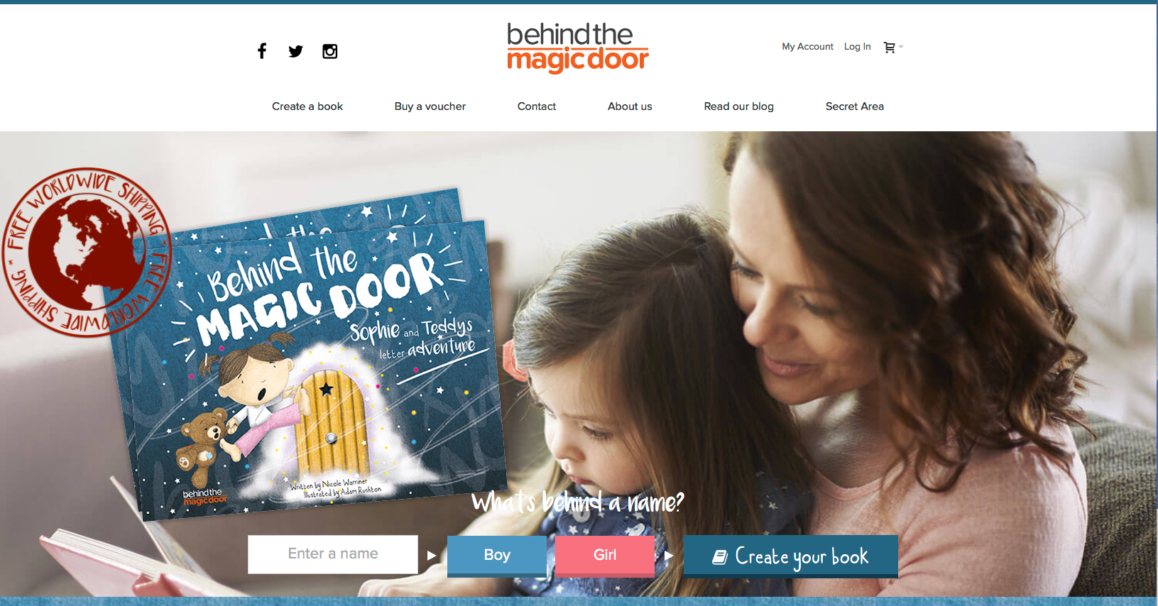 Website Screen Grab Image of 'Behind the Magic Door' homepage showing Illustrated childrens book