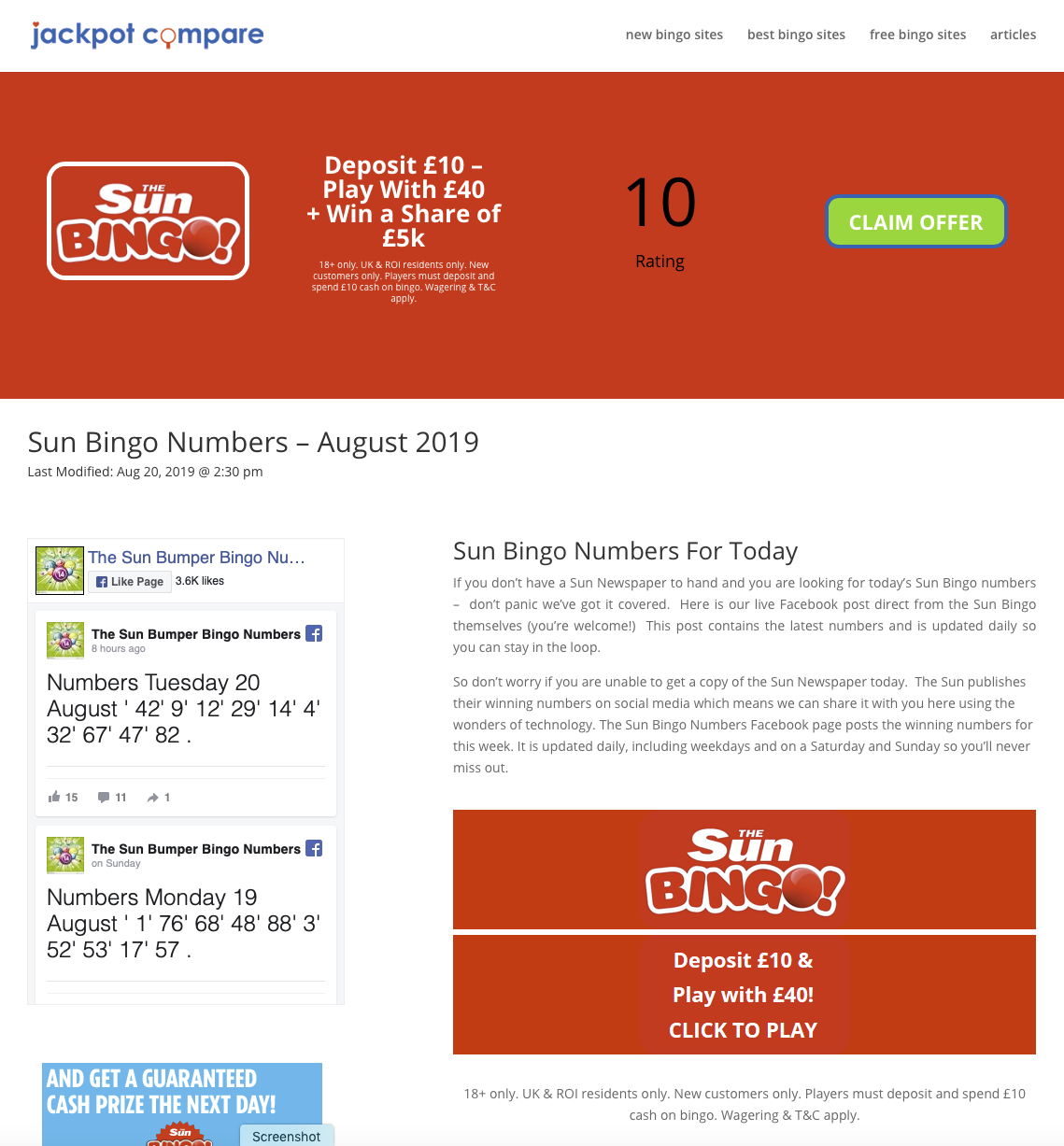 sun bingo page screen grab