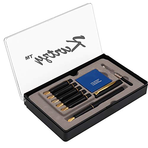Kurtzy 14 Piece Calligraphy Writing Fountain Pen Set with 6 Nibs and Cartridges Stationary Ink Kit for Caligraphy Lettering Storage Case Included PB-6031-2016-UK Complete Easy Learning Set for Beginners
