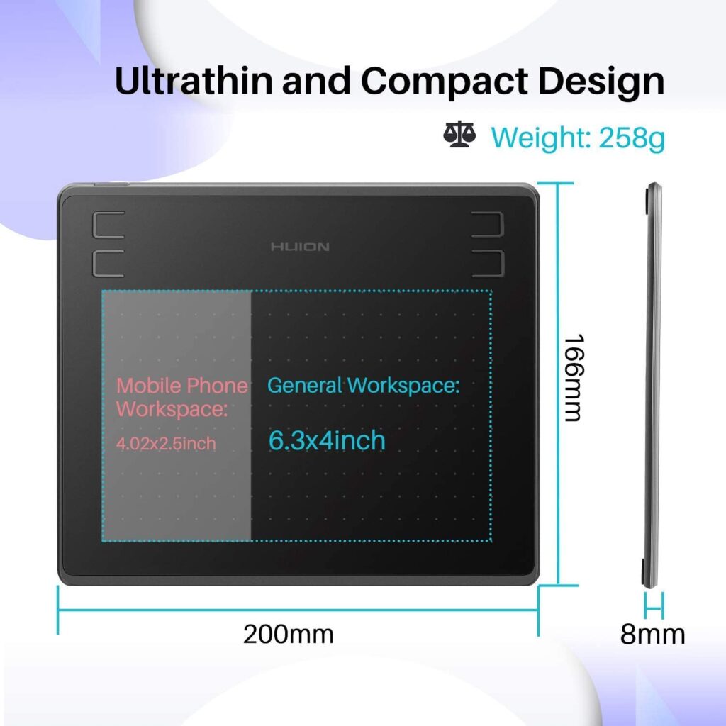 HUION HS64 Graphics Drawing Tablet size