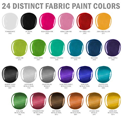 U.S. Art Supply 24 Color Set of Permanent Acrylic Fabric Paints colors