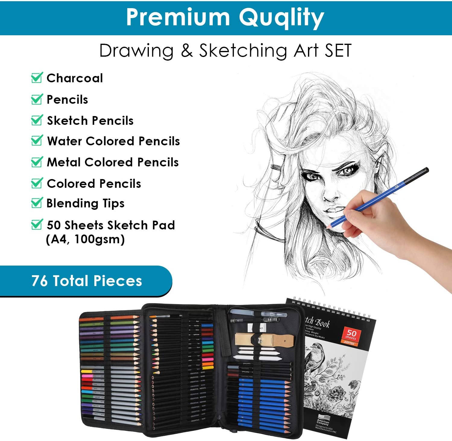 AGPtEK 76-Piece Drawing Pencils specifications