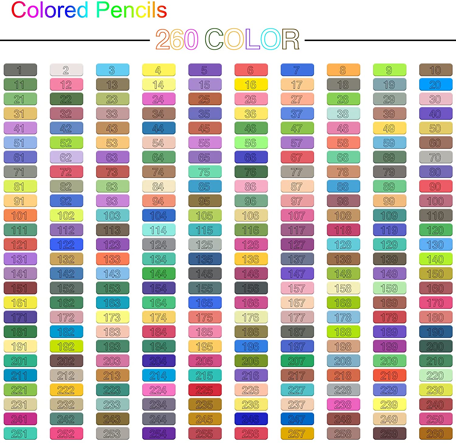 Bajotien 260 Colouring Pencils shades