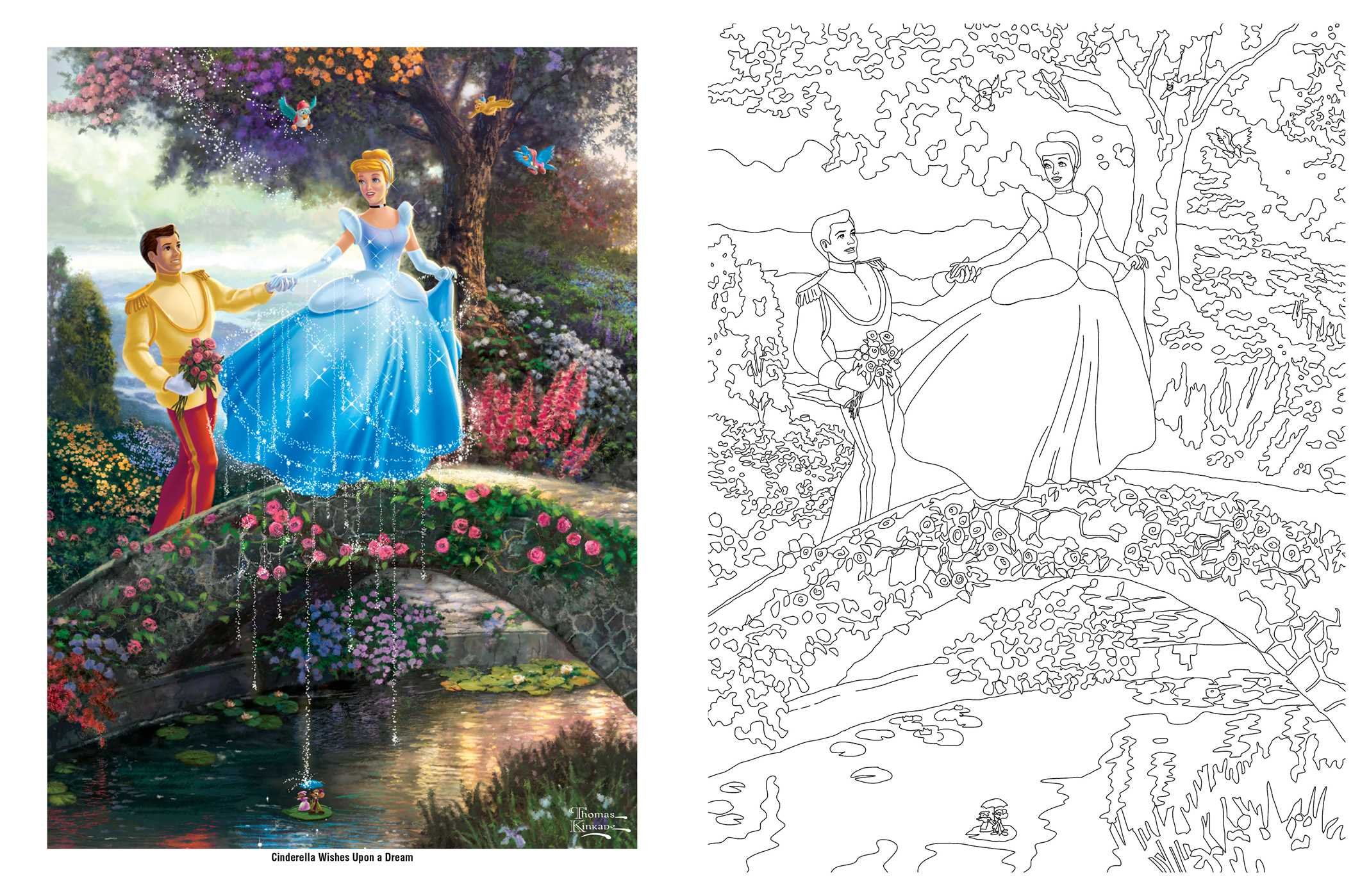 Disney Dreams Collection by Thomas Kinkade Studios Coloring Book Paperback sample page
