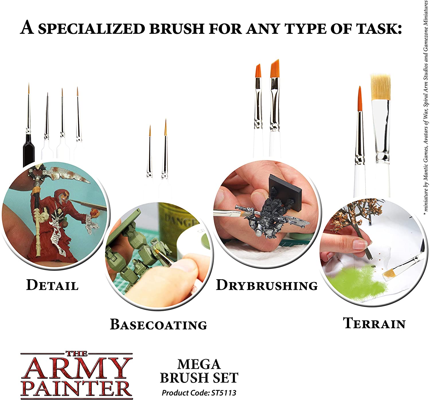 The Army Painter Wargames Mega Brush Set types