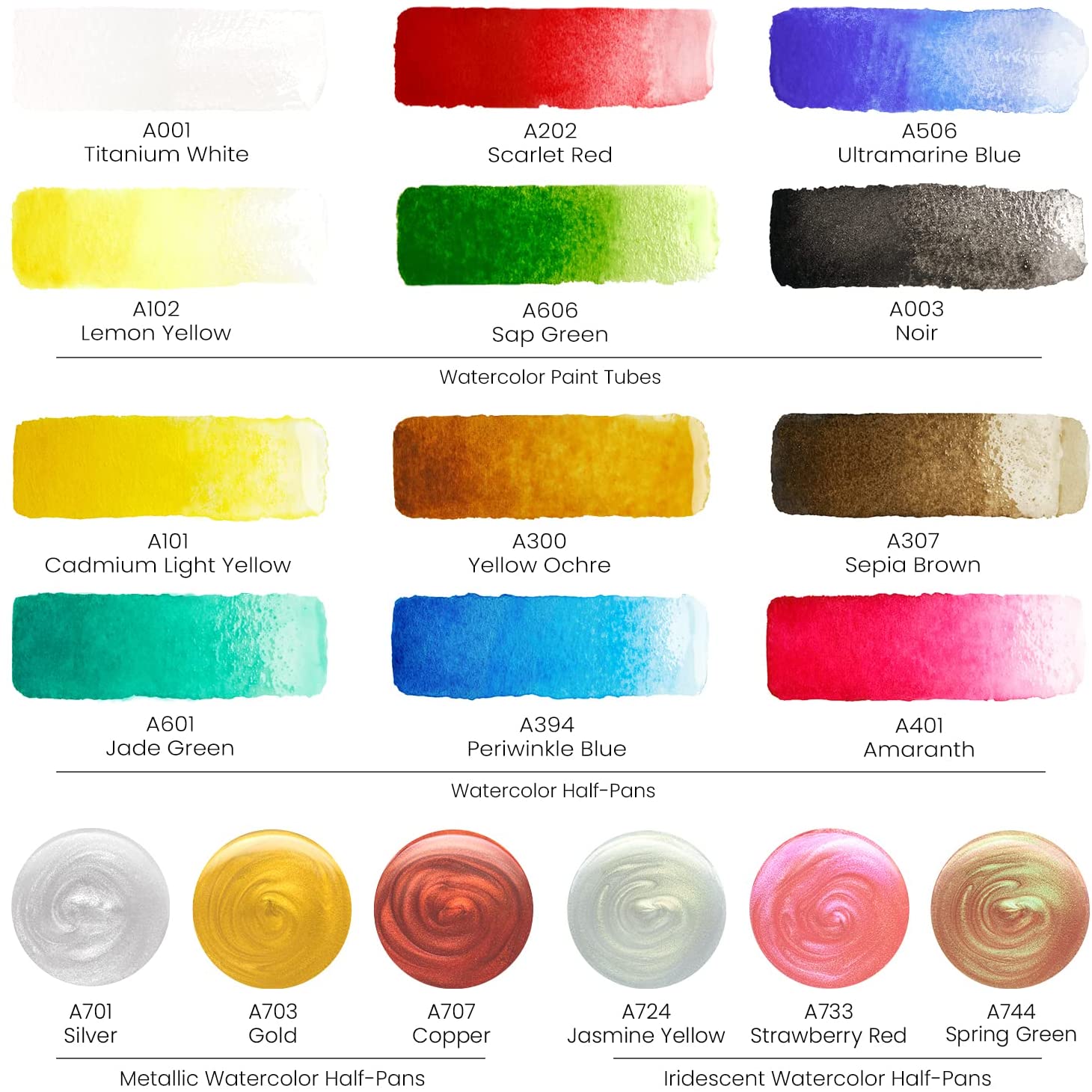 Arteza Watercolor Paint Kit shades