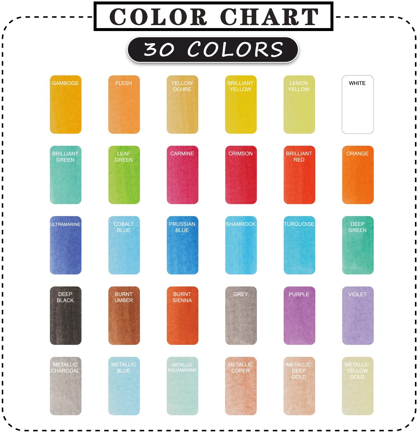 Bianyo Watercolor Paint Set color chart