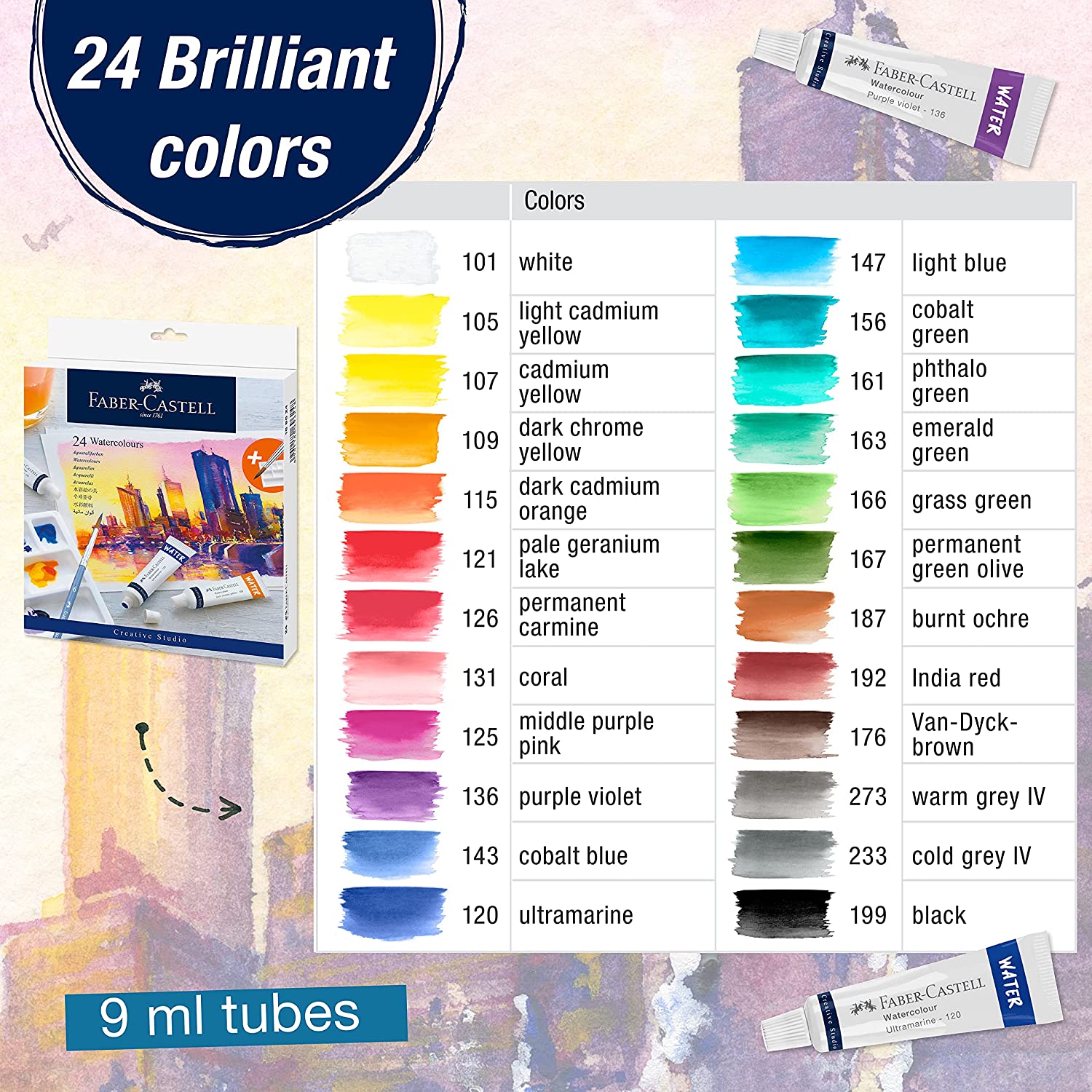 Faber-Castell Watercolor Paint Set shades