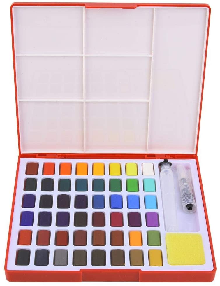 04) Multi Color Solid Watercolor Paint Box and Brush Paint Set close up