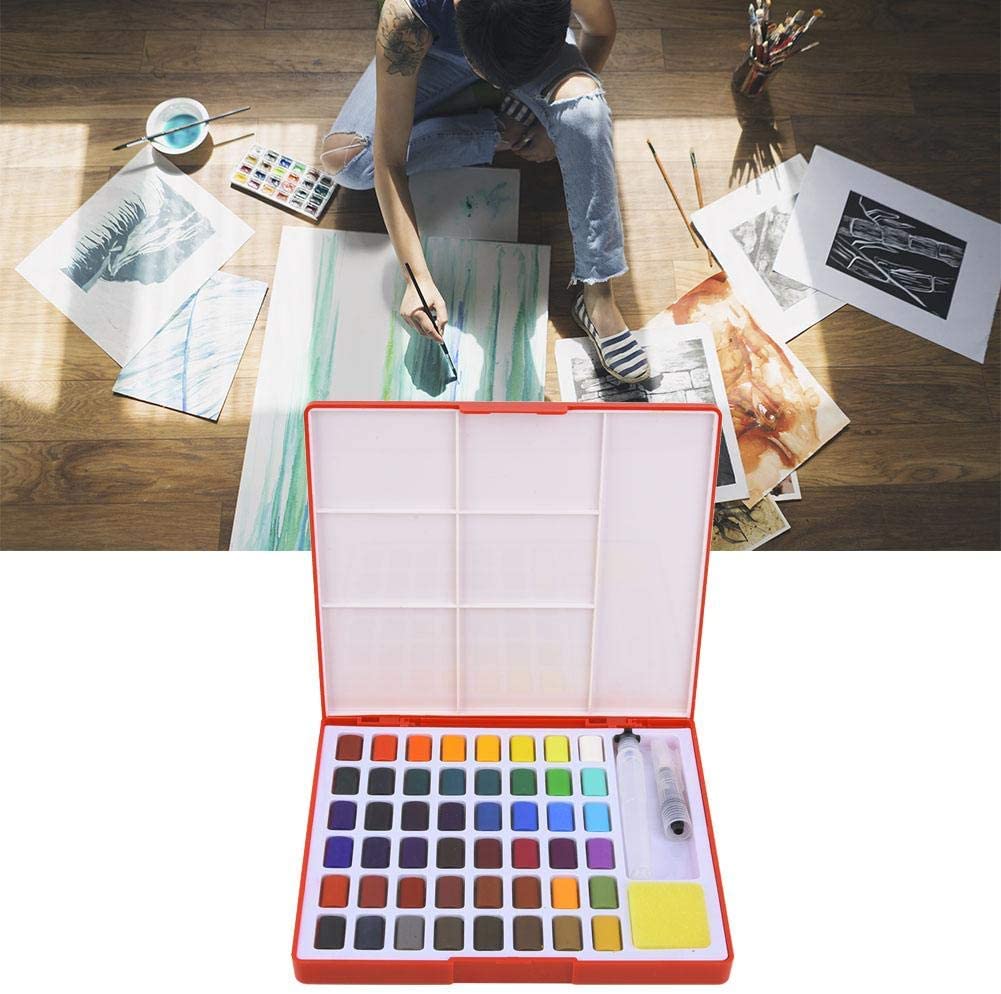 04) Multi Color Solid Watercolor Paint Box and Brush Paint Set in use
