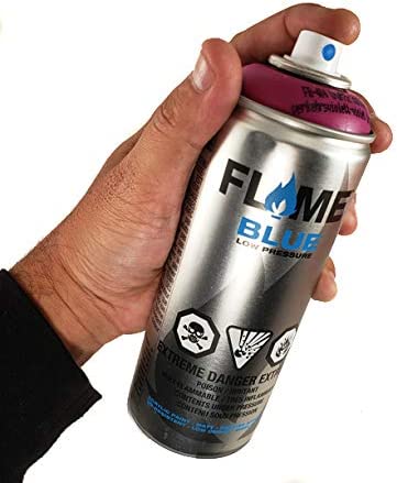 FLAME Blue by Molotow Low-Pressure Matte Graffiti Spray Paint held