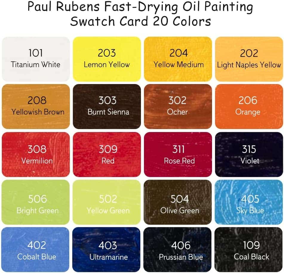 Paul Rubens Oil Paint, 20 Bright Oil Colors with High Saturation shades
