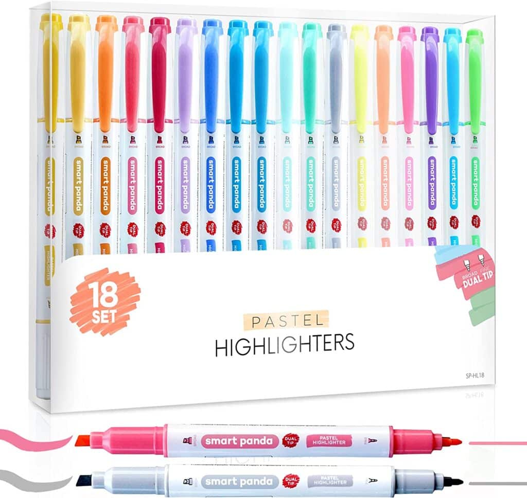 18 Bible Highlighter Set by SmartPanda – Dual Tip Pastel Highlighters Pens, Thick and Fine