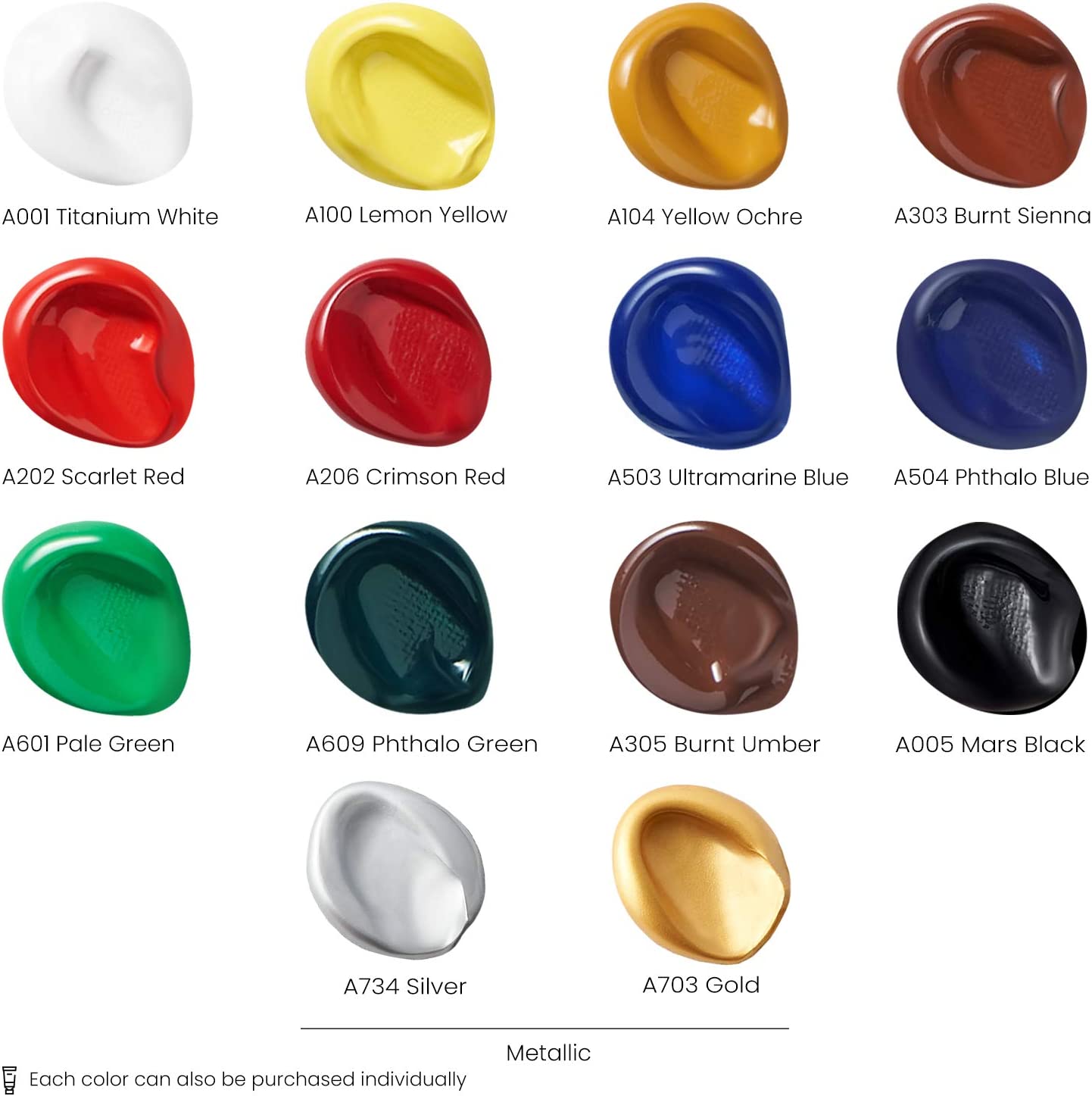 Arteza Acrylic Paint Set, 14 Colours, Large 120-ml Acrylic Paint Tubes with Storage Box, Rich Pigments shades