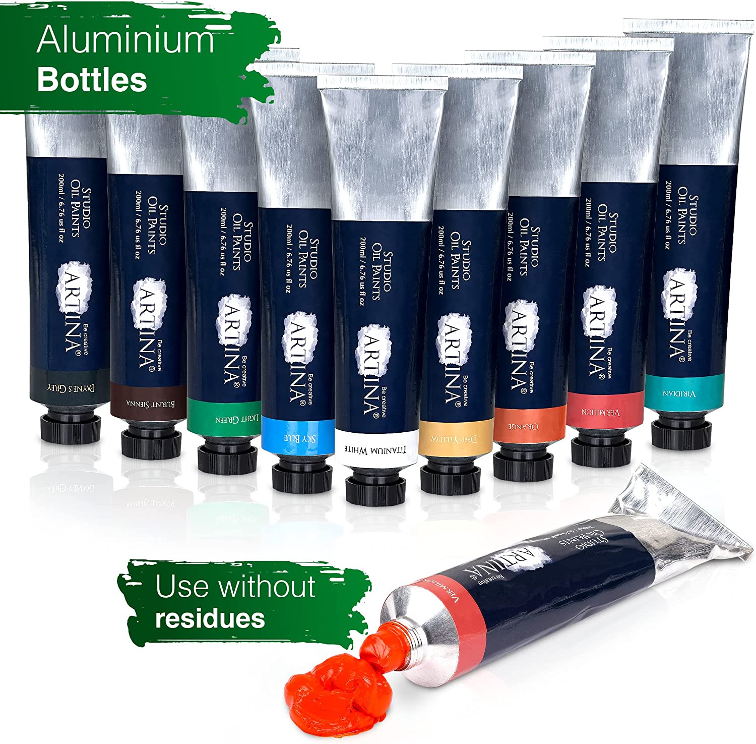 Artina 24x200 ml Oil Paint Set Studio – Professional Oil Paint Watermixable for Artists