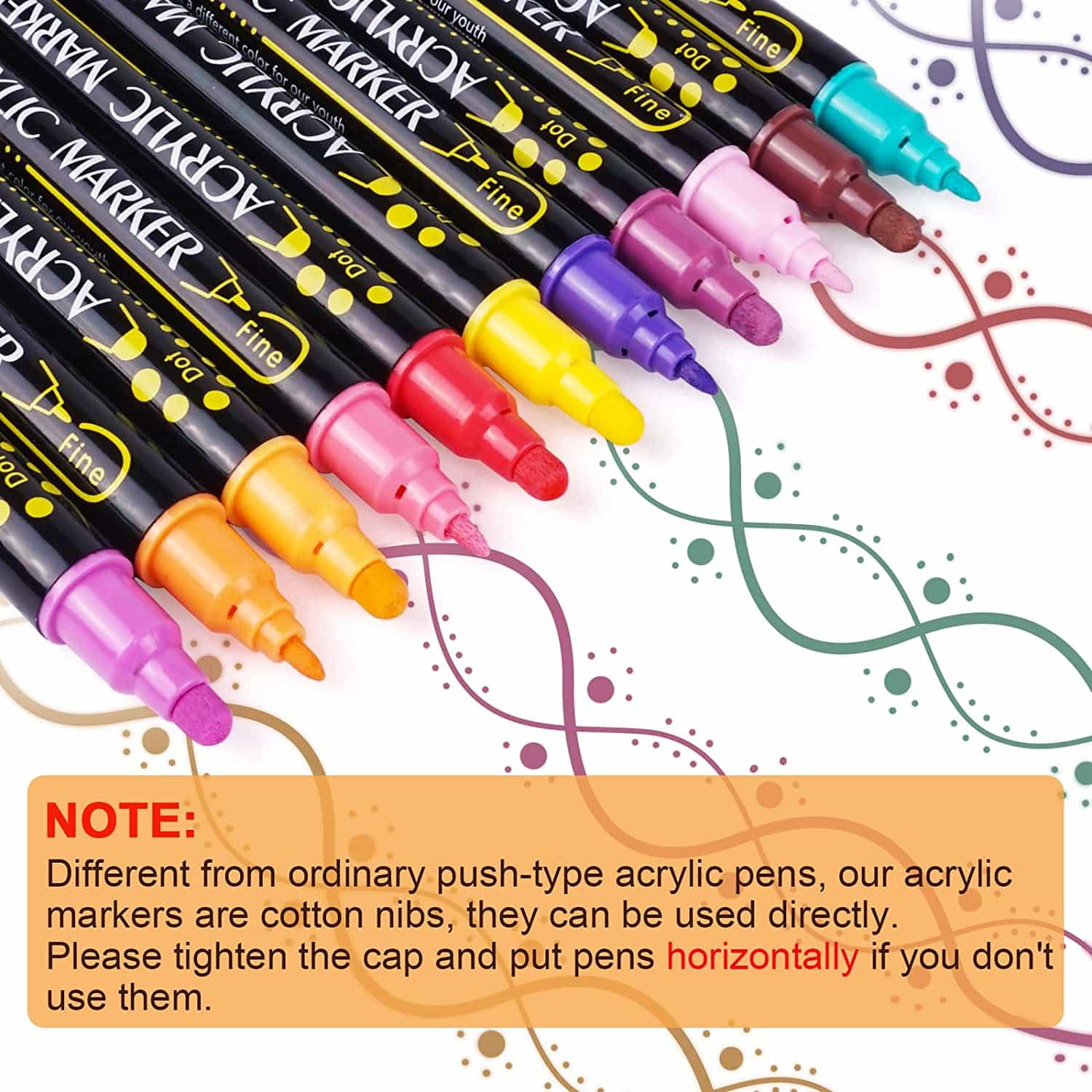 Betem 24 Colors Dual Tip Acrylic Paint Pens Markers features