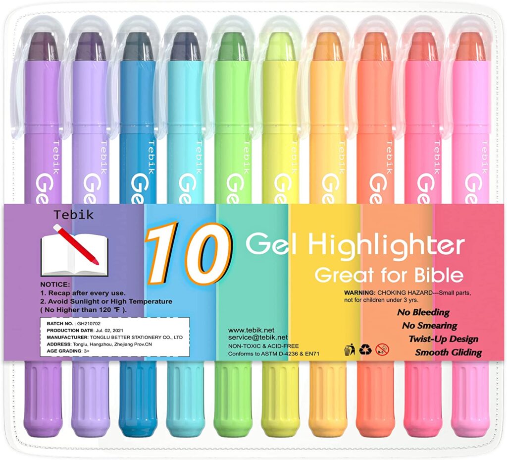 Tebik Gel Highlighter, 10 Colors Bible Safe Highlighter Study Kit main image