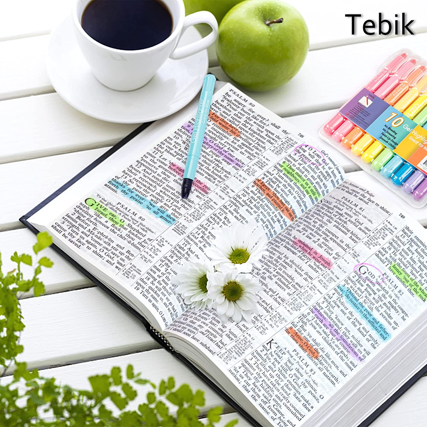 Tebik Gel Highlighter, 10 Colors Bible Safe Highlighter Study Kit