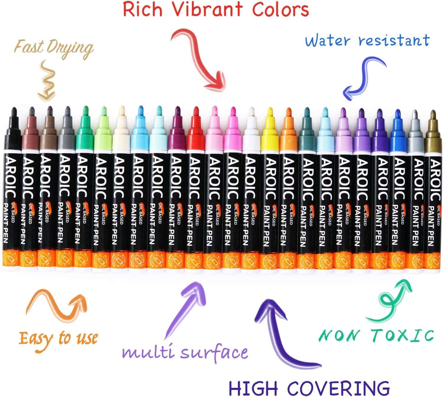 Aroic 36 Pack Paint Pens for Rock Painting features