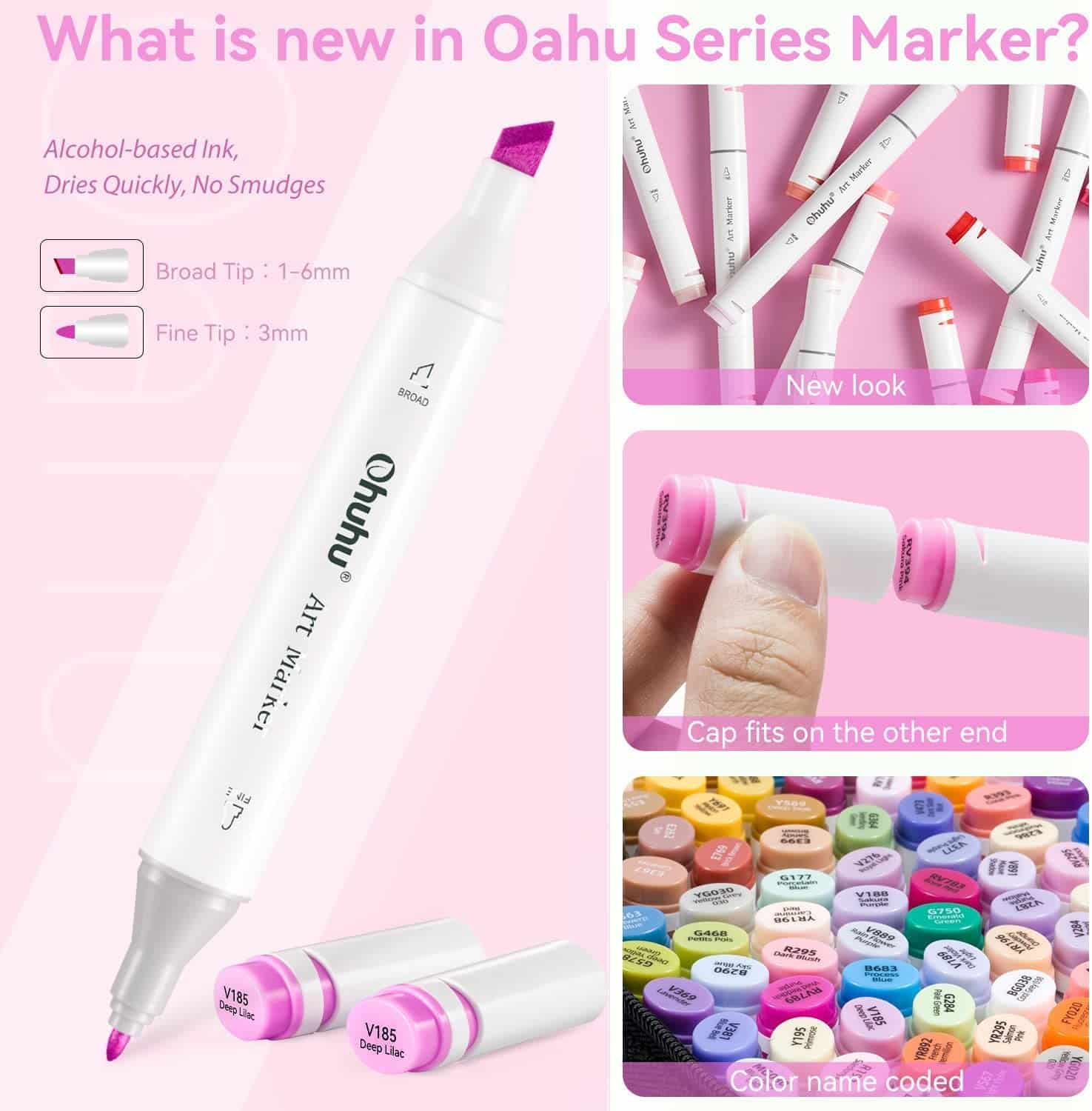 Ohuhu 60 Colours Dual Tips Permanent Marker Pens features