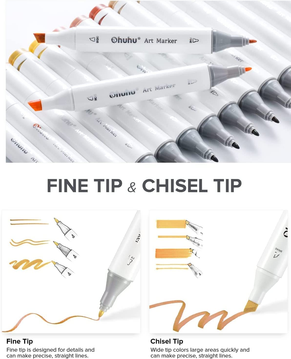Ohuhu 60 Colours Dual Tips Permanent Marker Pens fine tip