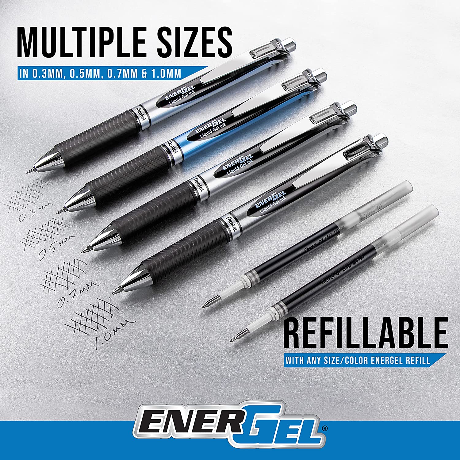 Pentel® EnerGel™ RTX Retractable Liquid Gel Pens sizes