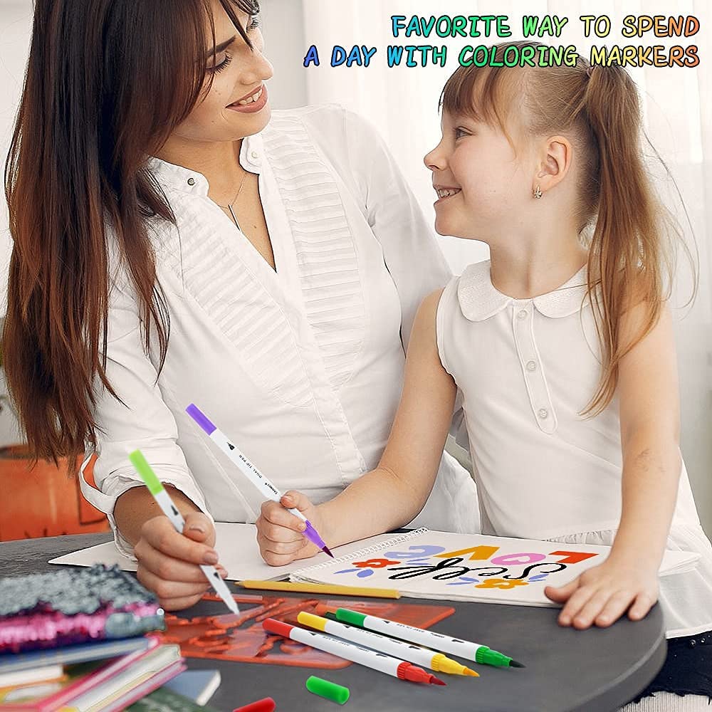 Tanmit Dual Tip Brush Marker Pens mother and daughter
