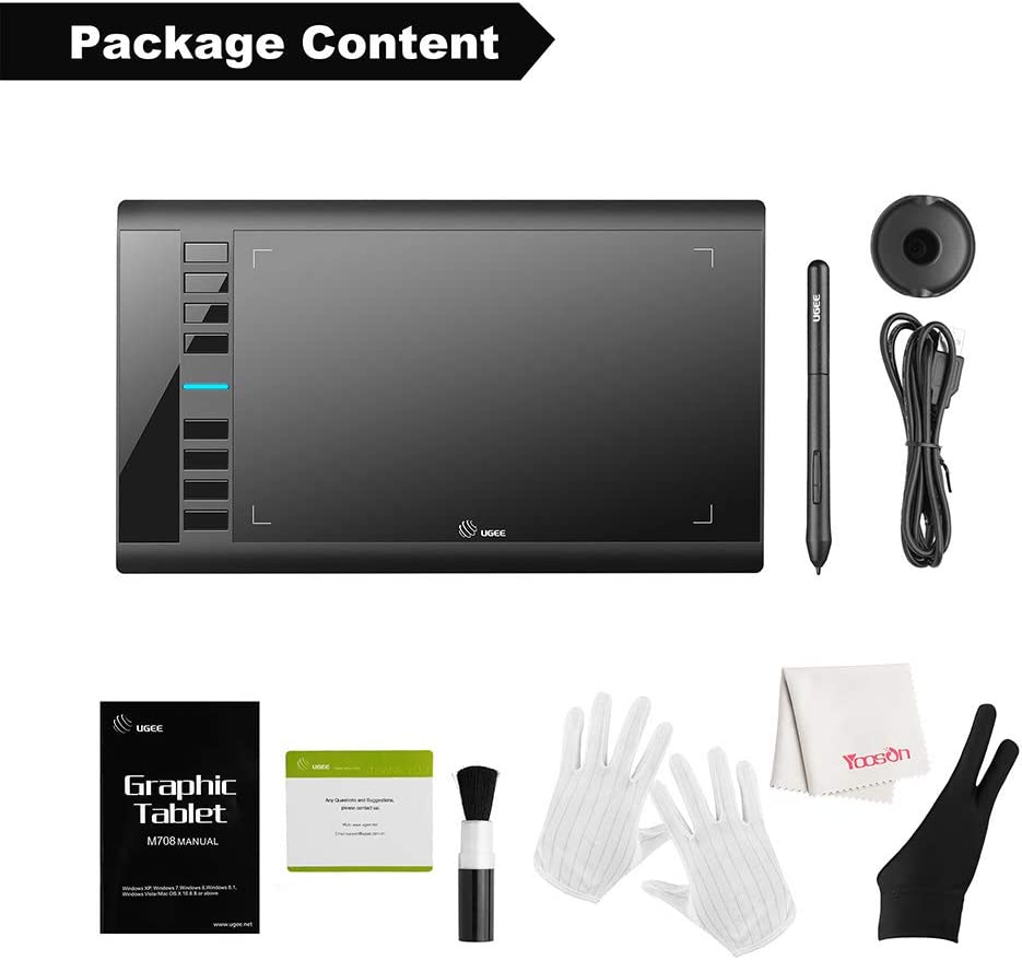 Ugee m708 graphics tablet package content